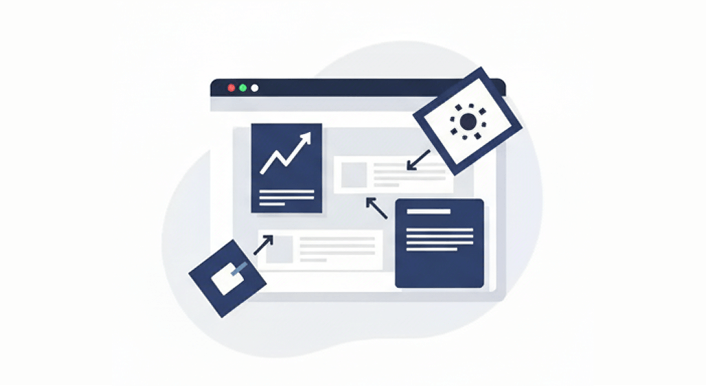 サイト上のコンテンツ管理と、外部システムからの情報・データの連携を示すイラスト。