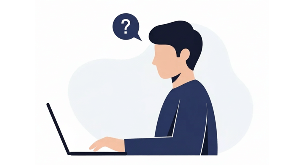 サービスに関する質問や問い合わせ、または問題解決を試みるユーザーのイラスト。